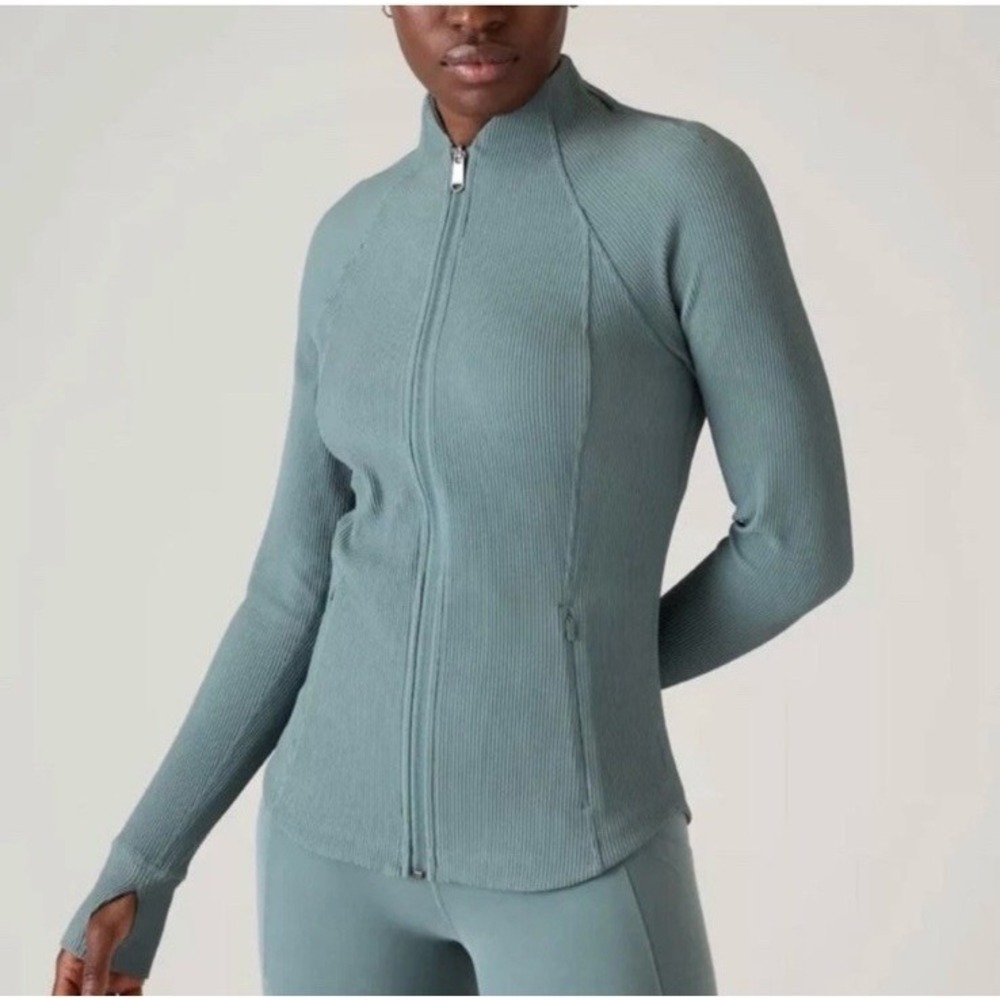 ATHLETA Salutation‎ Oxidized Green Ribbed Full Zip Jacket Womens 3X Athleisure